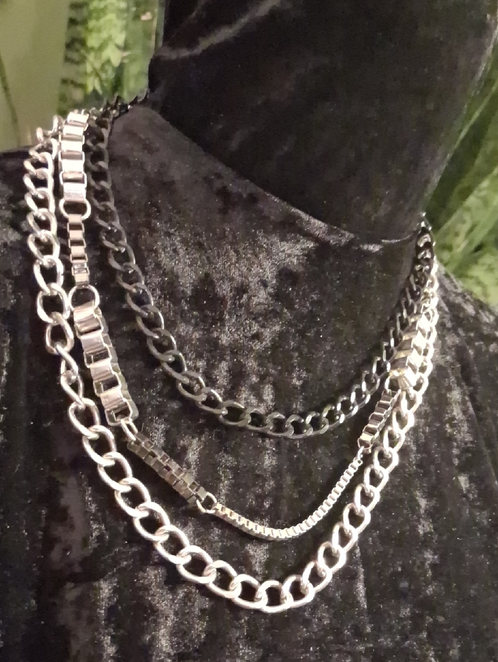 Layered Silver and Black Chain Necklace Multi Box Link 22 To 24 In Long.